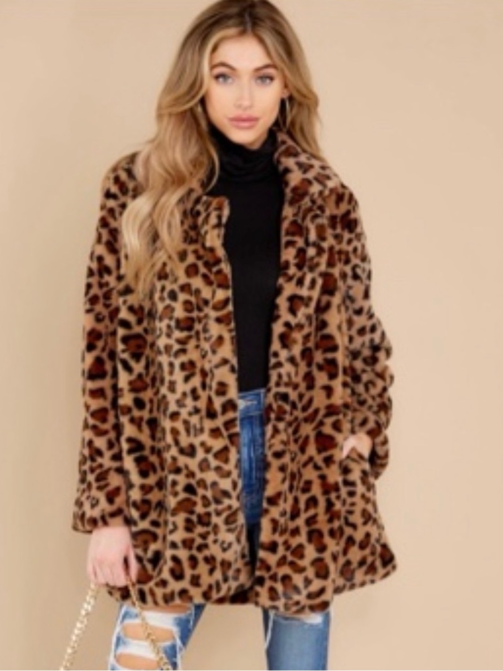 Love tree leopard print faux fur coat